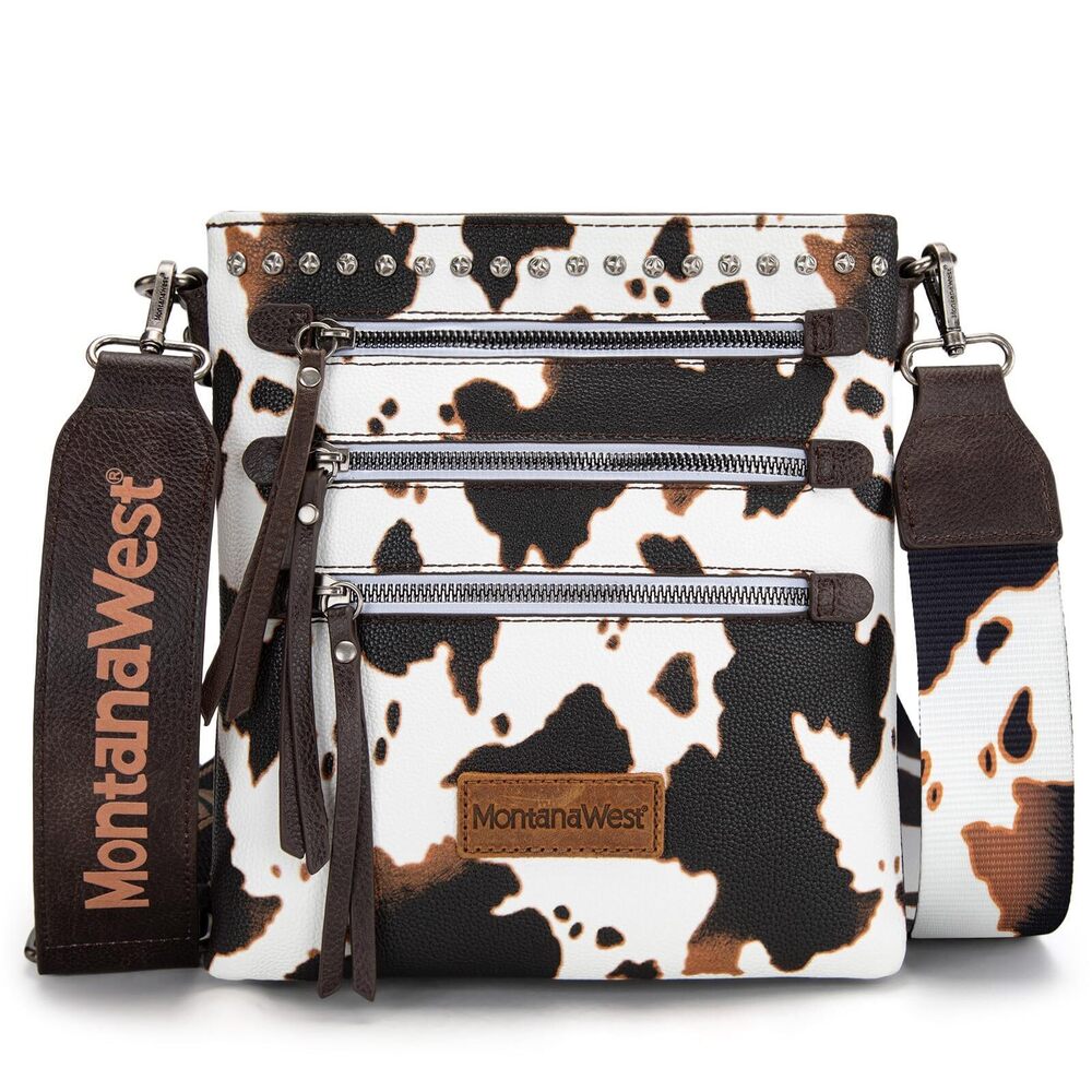 2733 Cow Print Crossbody Purse Multi Pocket Crossover Side Purses Medium
